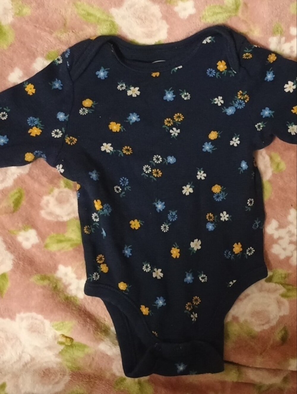 Navy Floral Long-Sleeve Baby One-Piece